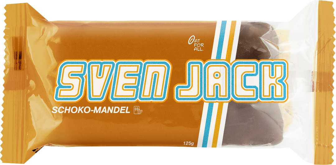 Sven Jack Riegel aus Haferflocken mit Kakaoüberzug und Mandeln
