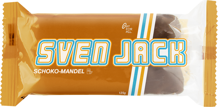 Sven Jack Riegel aus Haferflocken mit Kakaoüberzug und Mandeln
